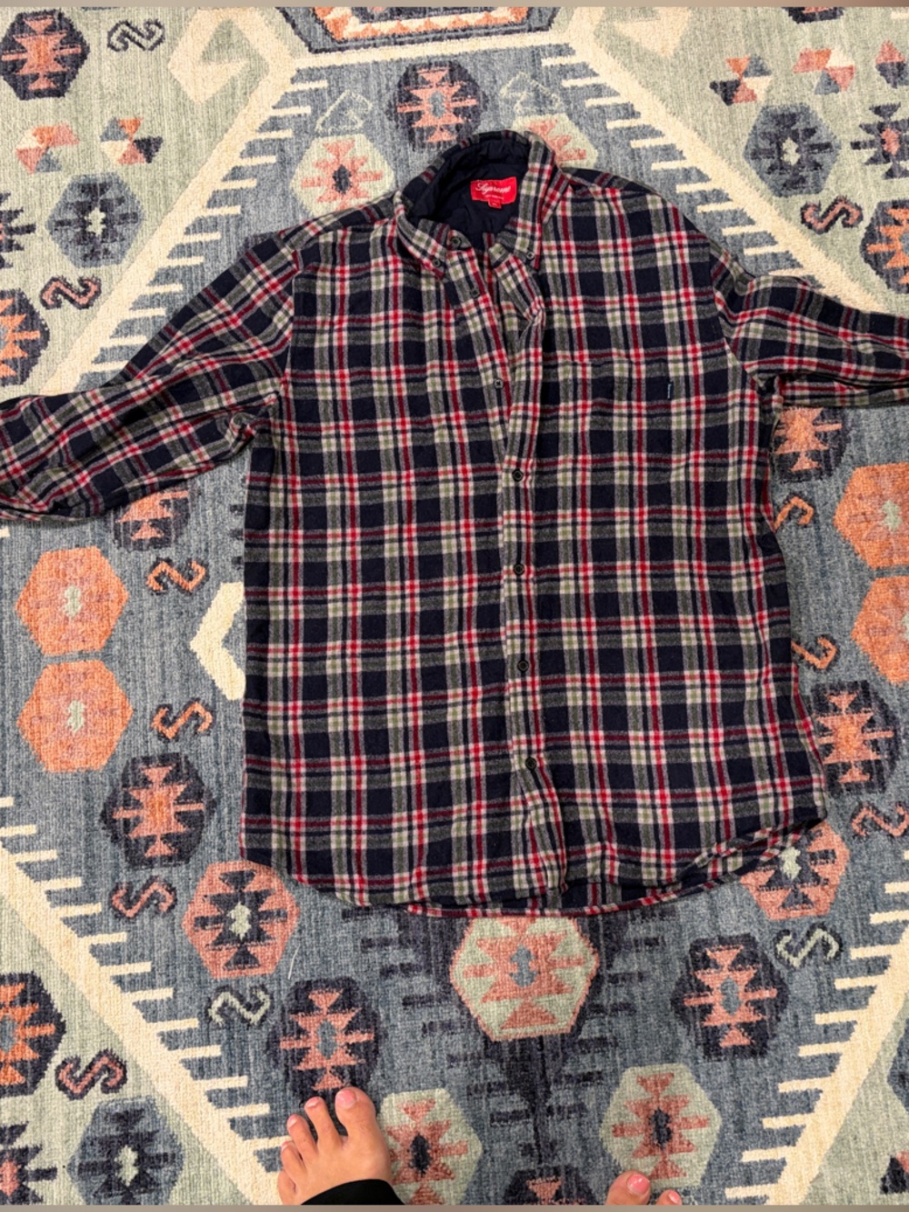Supreme Flannel Plaid Button-Down Shirt in Black, Red, Green & White